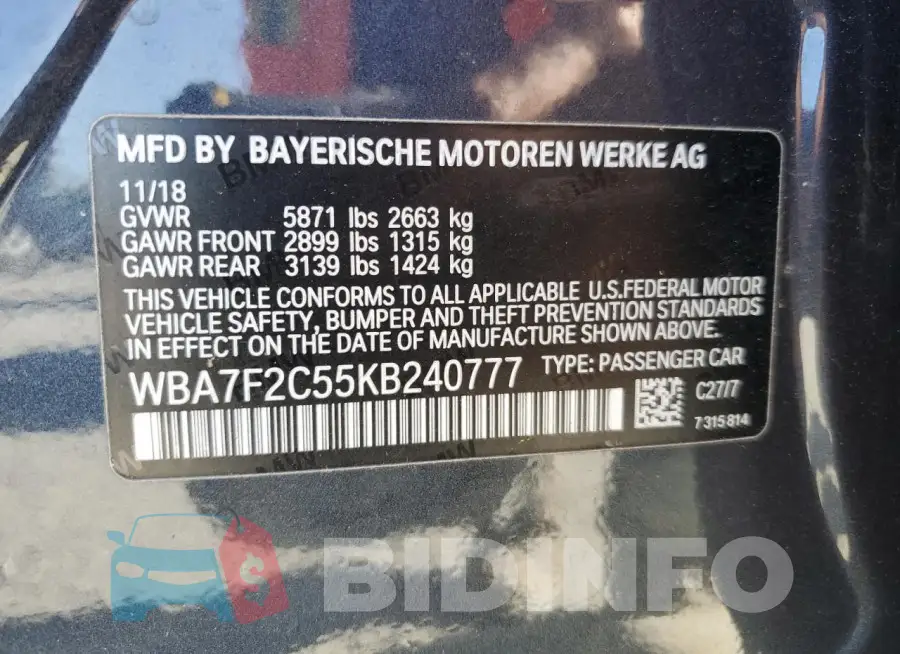 WBA7F2C55KB240777 Photo# 12