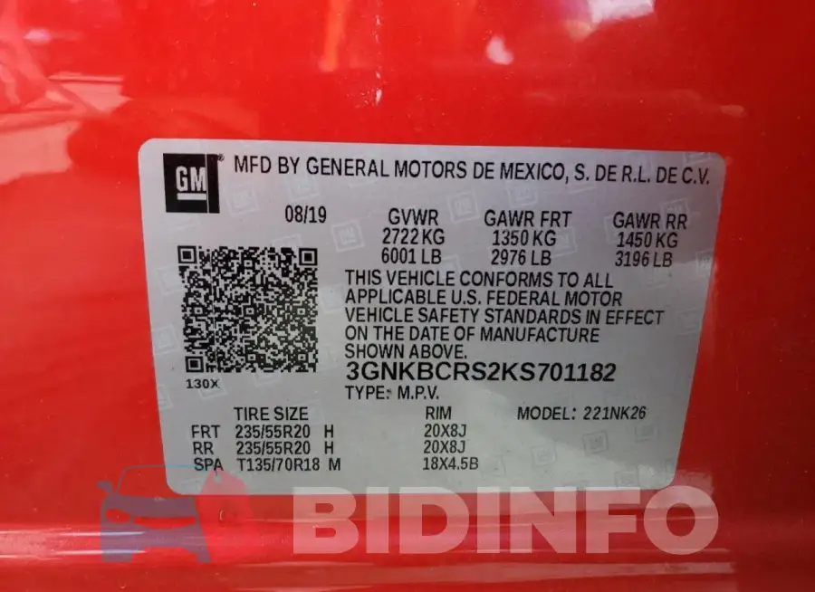 3GNKBCRS2KS701182 Photo# 13