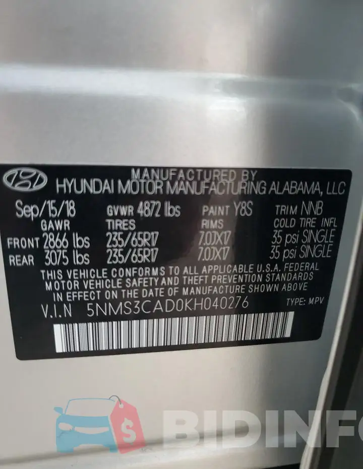 5NMS3CAD0KH040276 Photo# 14