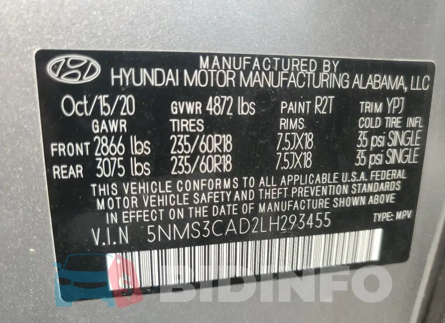 5NMS3CAD2LH293455 Photo# 13