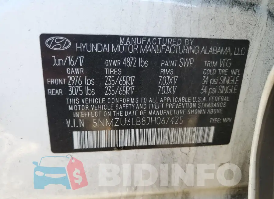 5NMZU3LB8JH067425 Photo# 13