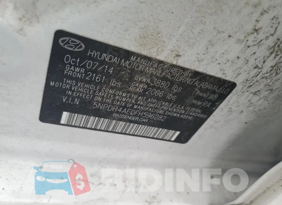 5NPDH4AE0FH596282 Photo# 13