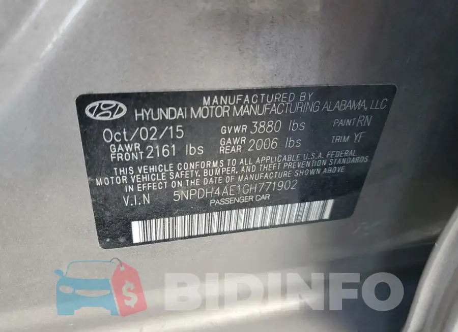5NPDH4AE1GH771902 Photo# 12