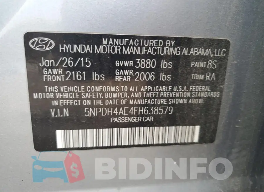 5NPDH4AE4FH638579 Photo# 12