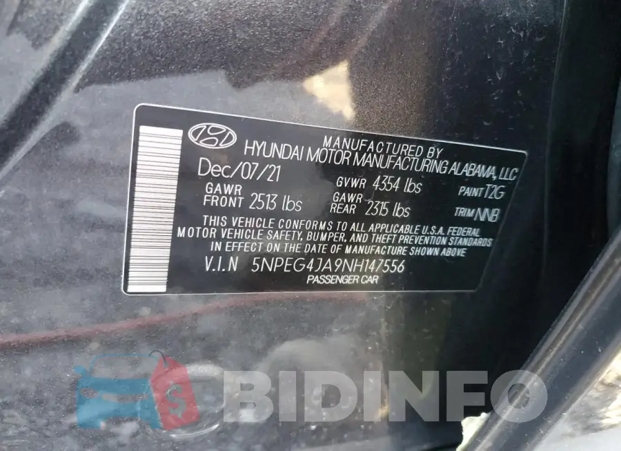 5NPEG4JA9NH147556 Photo# 12