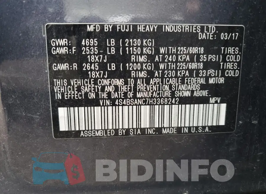 4S4BSANC7H3368242 Photo# 13