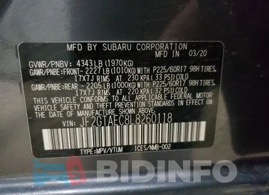 JF2GTAEC8L8260118 Photo# 13