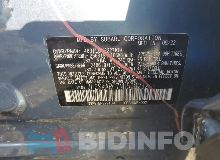 JF2SKARC7NH528232 Photo# 14