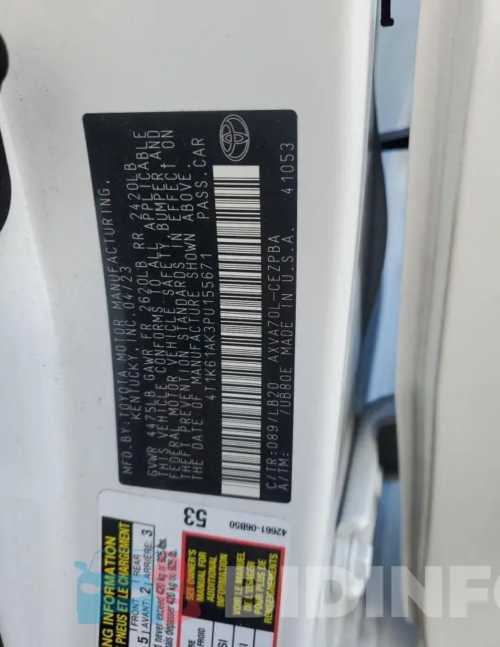4T1K61AK3PU155671 Photo# 12