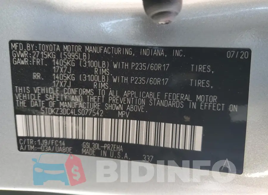 5TDKZ3DC4LS077542 Photo# 13
