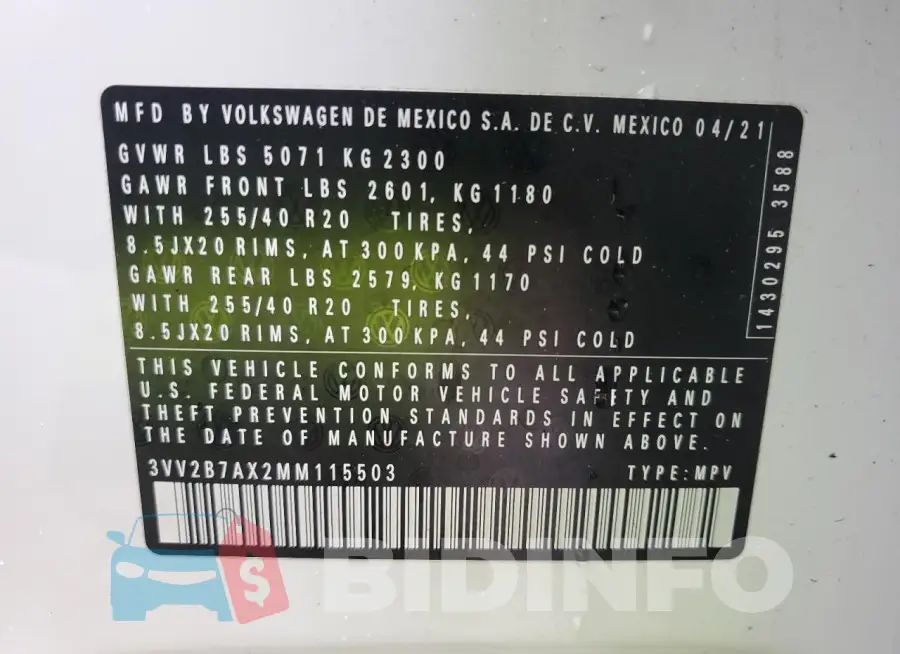 3VV2B7AX2MM115503 Photo# 13