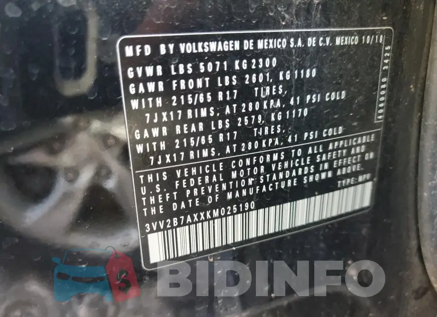 3VV2B7AXXKM025190 Photo# 12