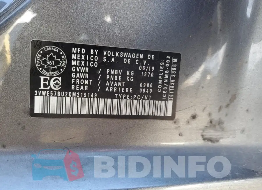 3VWE57BU2KM219149 Photo# 13