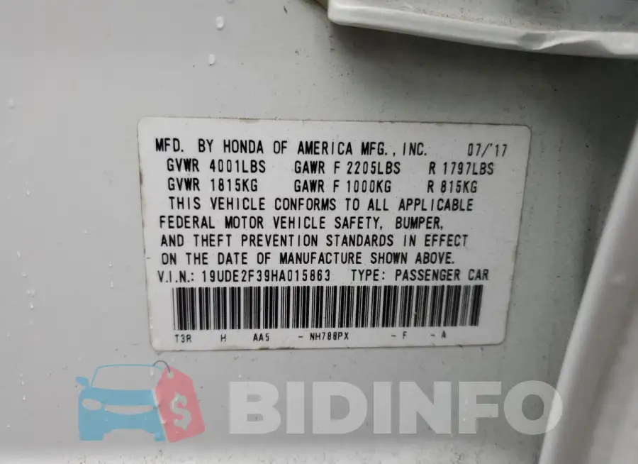 19UDE2F39HA015863 Photo# 12