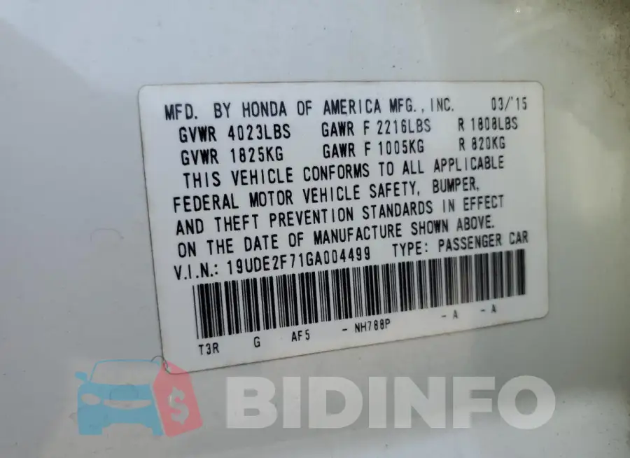 19UDE2F71GA004499 Photo# 13