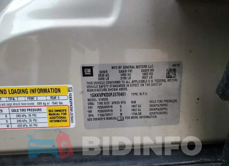 1GKKVPKD0FJ378491 Photo# 13