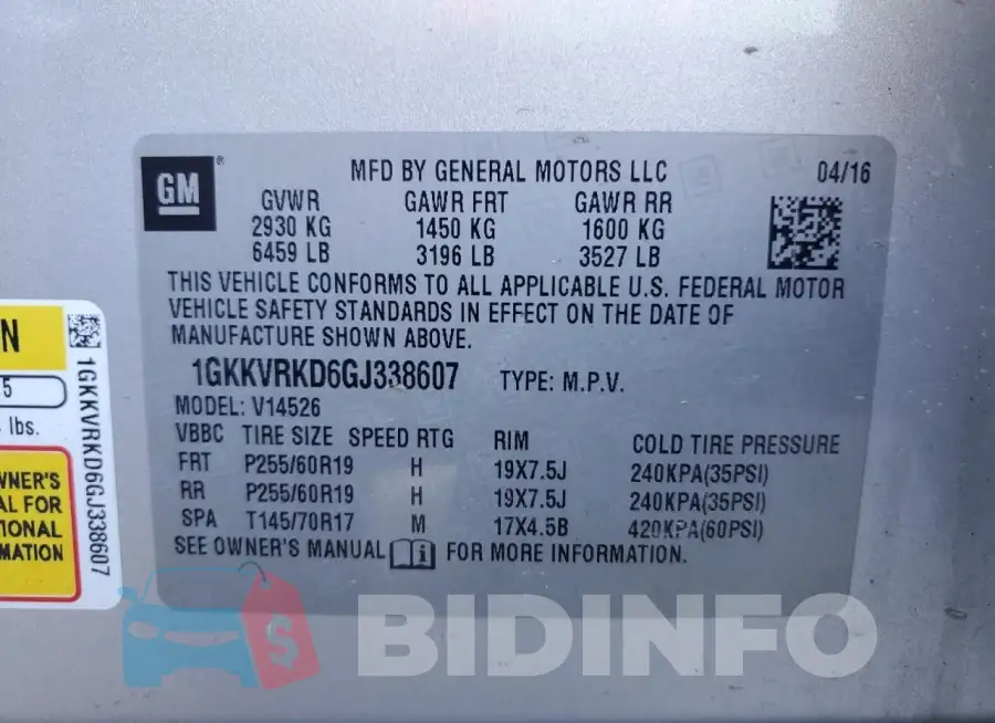 1GKKVRKD6GJ338607 Photo# 13