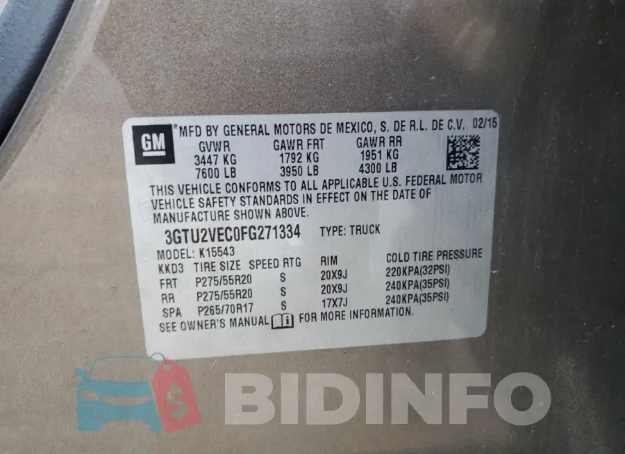3GTU2VEC0FG271334 Photo# 13