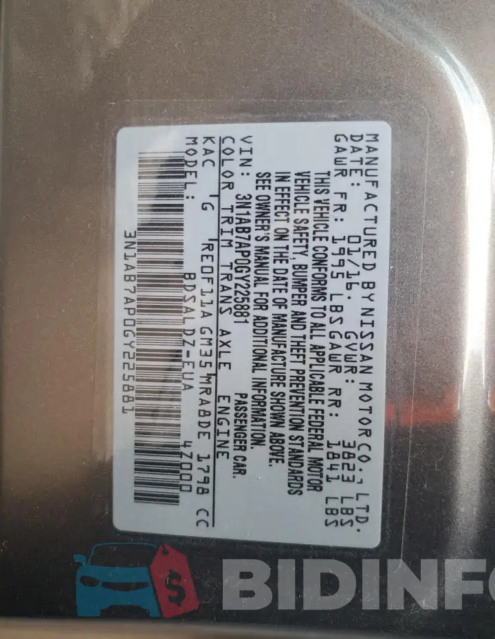 3N1AB7AP0GY225881 Photo# 12