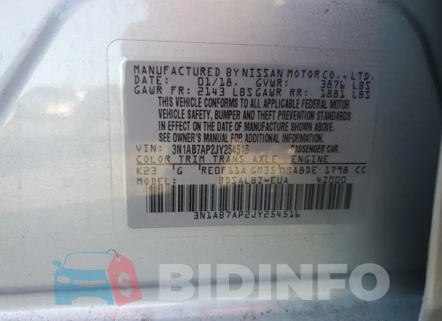 3N1AB7AP2JY254516 Photo# 13