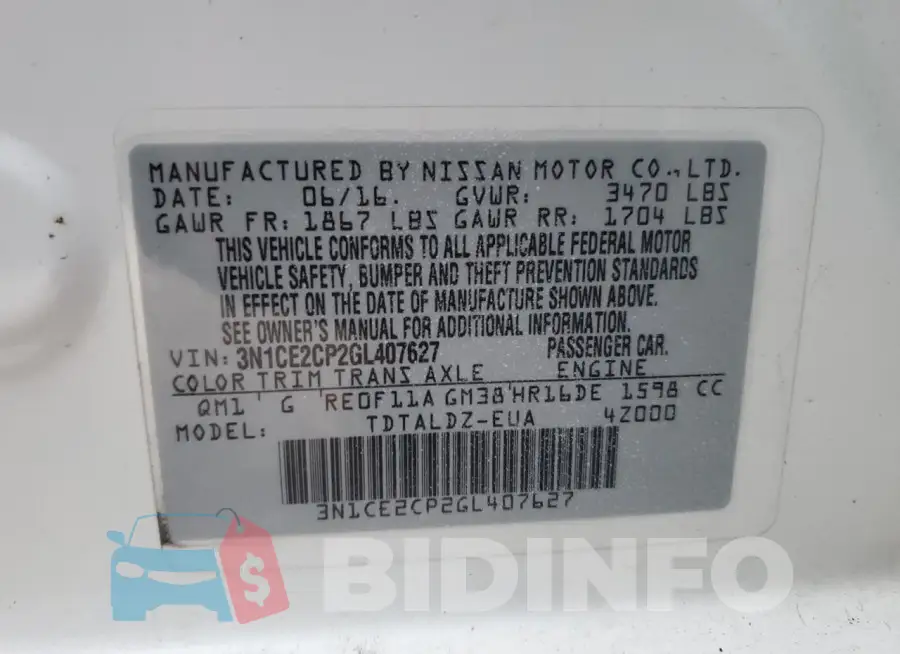 3N1CE2CP2GL407627 Photo# 12