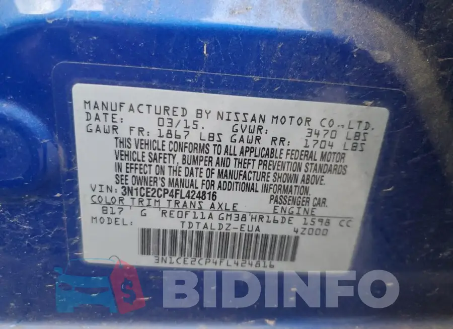 3N1CE2CP4FL424816 Photo# 12