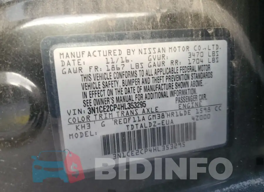 3N1CE2CP4HL353295 Photo# 12