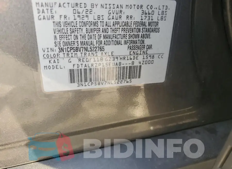 3N1CP5BV7NL522765 Photo# 13