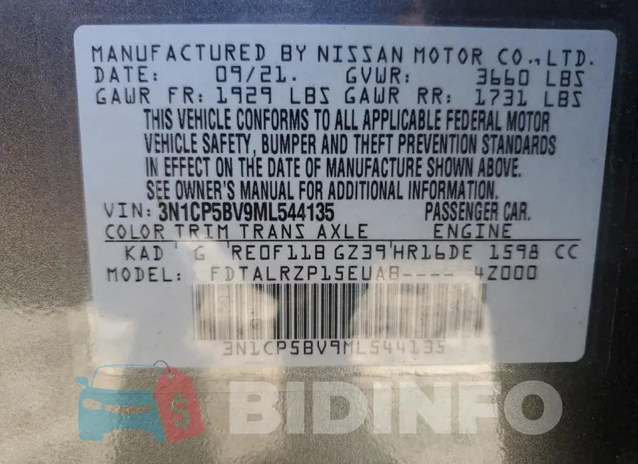 3N1CP5BV9ML544135 Photo# 12