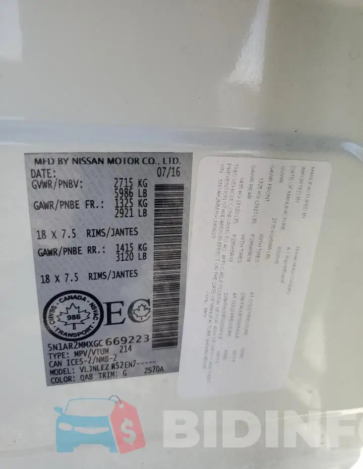 5N1AR2MMXGC669223 Photo# 13