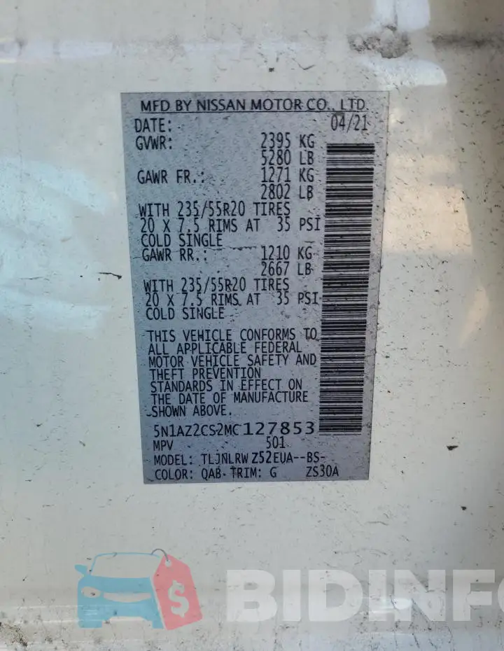 5N1AZ2CS2MC127853 Photo# 14