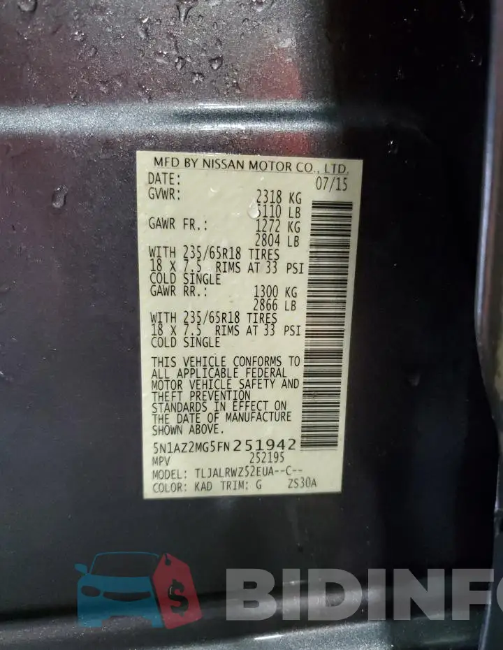 5N1AZ2MG5FN251942 Photo# 14