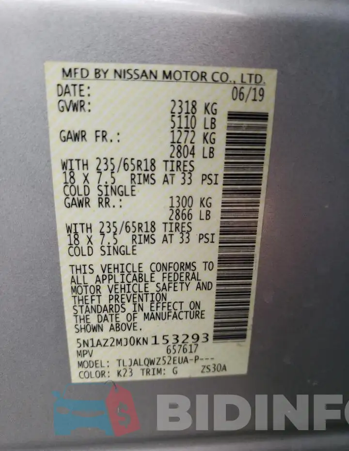 5N1AZ2MJ0KN153293 Photo# 13