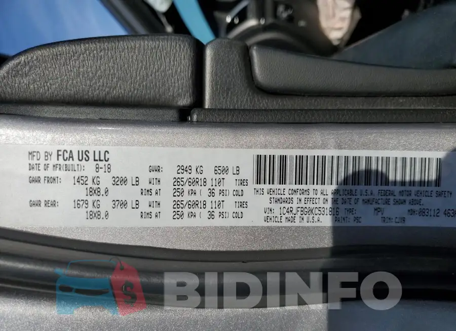1C4RJFBG0KC531816 Photo# 13