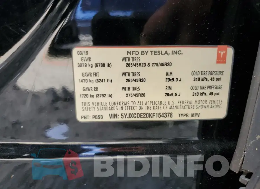 5YJXCDE20KF154378 Photo# 12