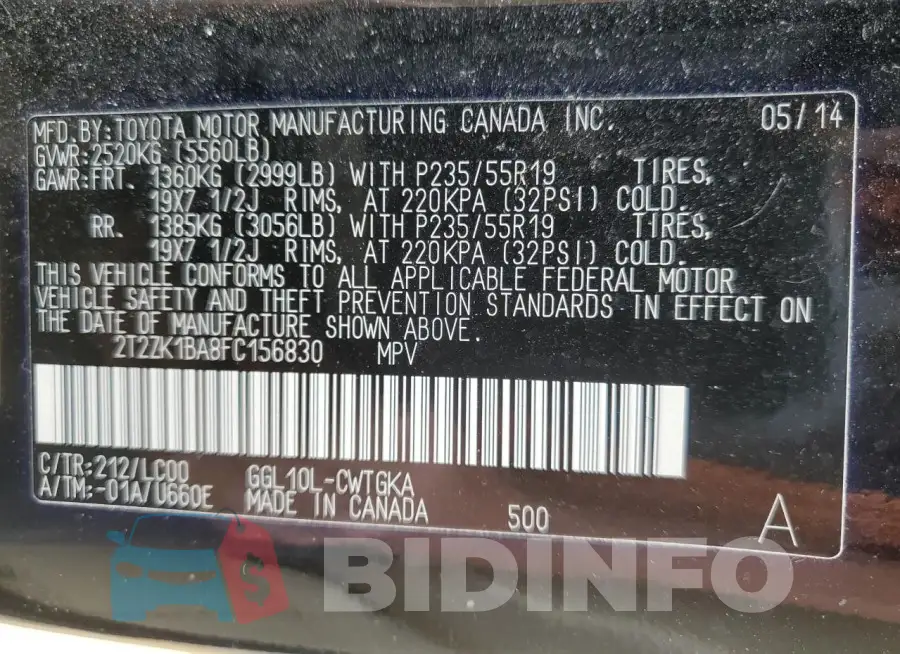 2T2ZK1BA8FC156830 Photo# 14