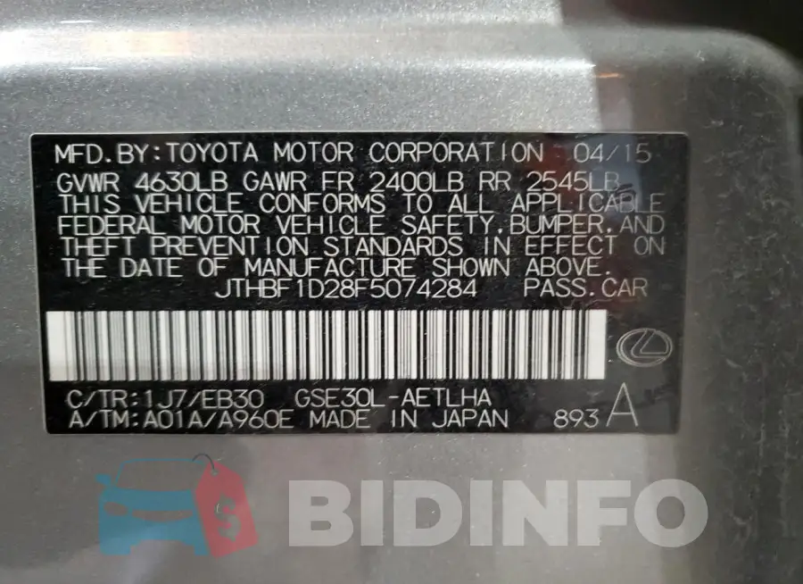 JTHBF1D28F5074284 Photo# 12