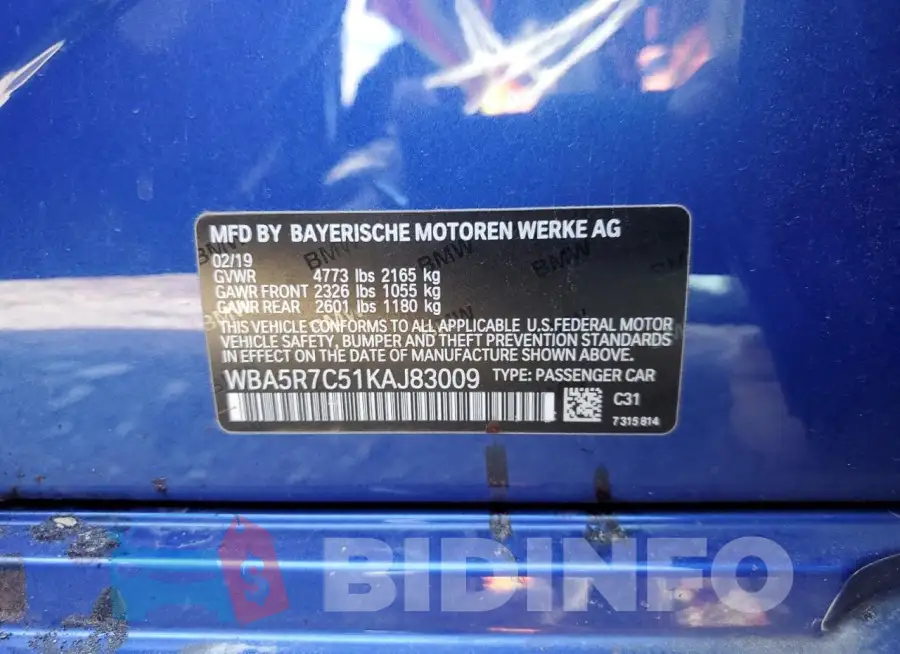 WBA5R7C51KAJ83009 Photo# 12
