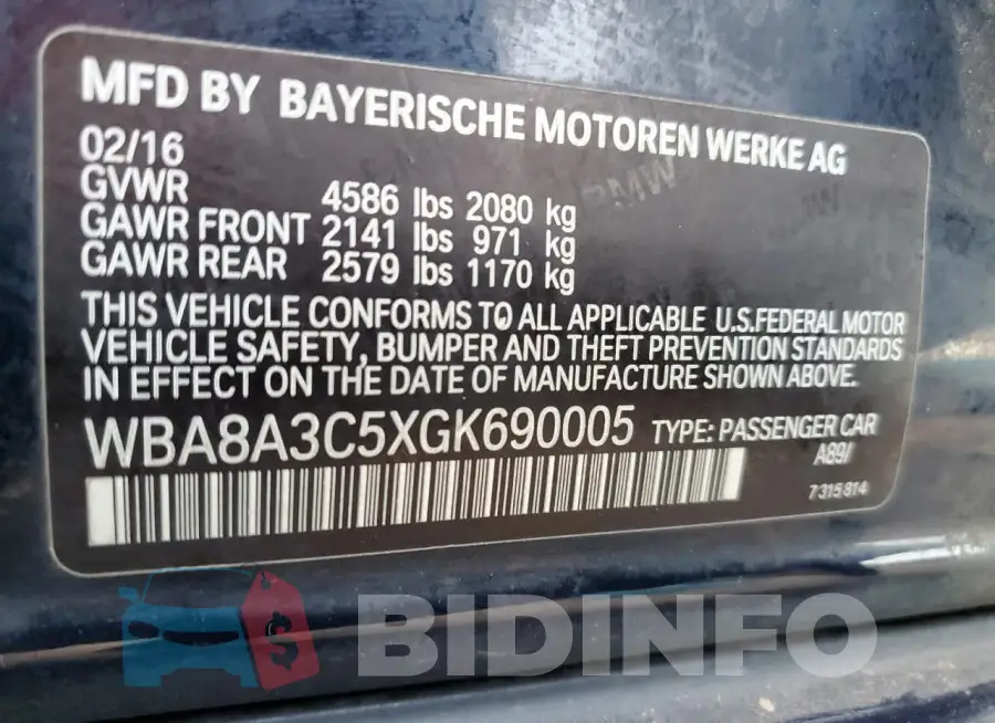 WBA8A3C5XGK690005 Photo# 13