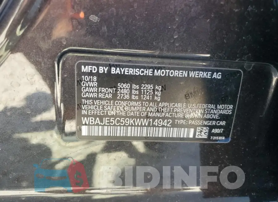 WBAJE5C59KWW14942 Photo# 12