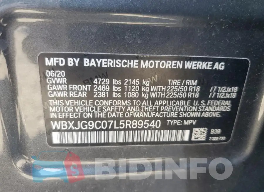 WBXJG9C07L5R89540 Photo# 13