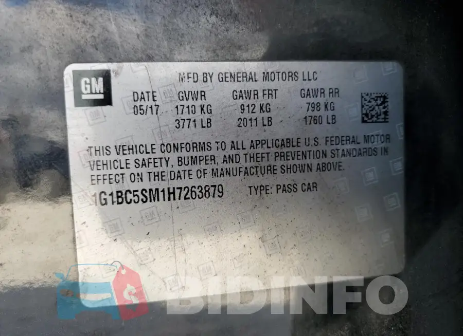 1G1BC5SM1H7263879 Photo# 12