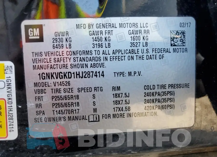 1GNKVGKD1HJ287414 Photo# 13