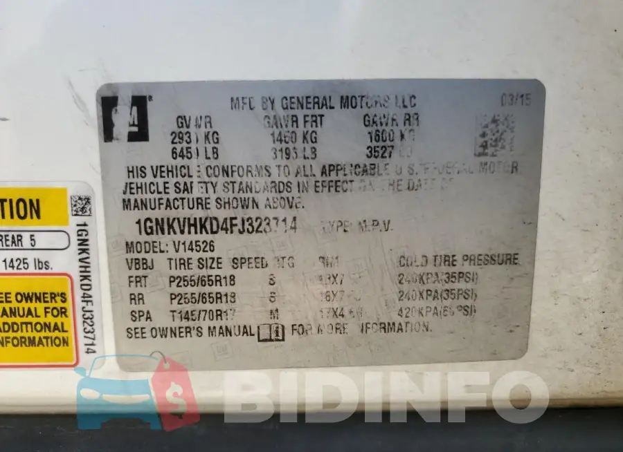 1GNKVHKD4FJ323714 Photo# 13