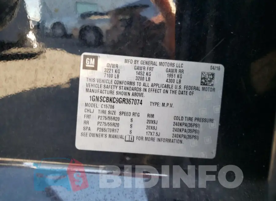 1GNSCBKC9GR367074 Photo# 13