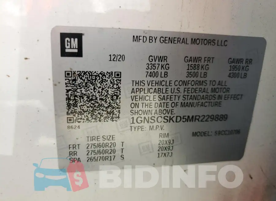 1GNSCSKD5MR229889 Photo# 13