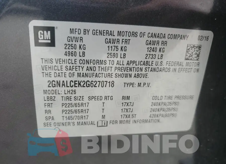 2GNALCEK2G6270718 Photo# 14