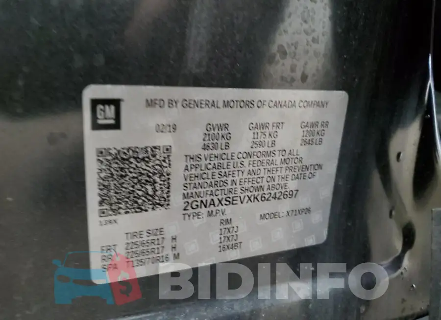 2GNAXSEVXK6242697 Photo# 13