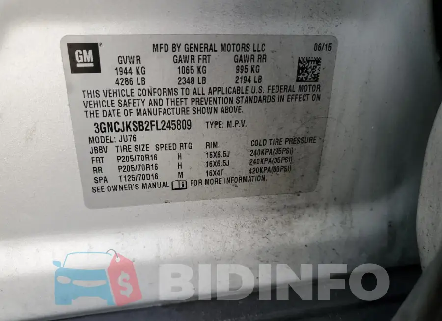 3GNCJKSB2FL245809 Photo# 13