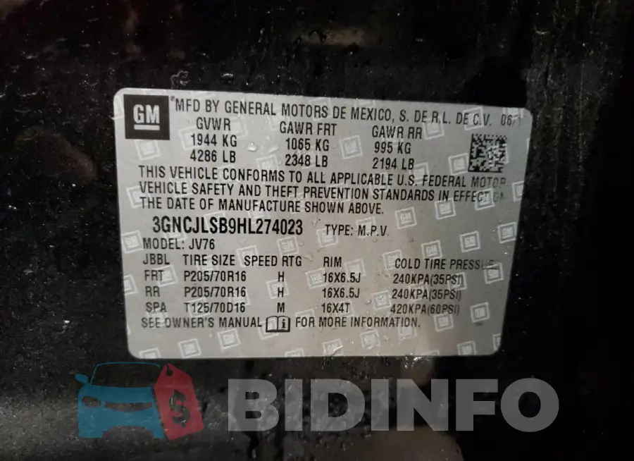 3GNCJLSB9HL274023 Photo# 13